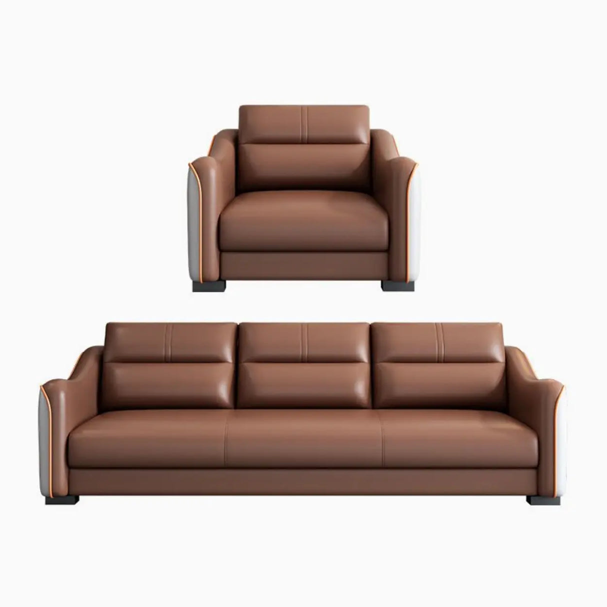 Brown Scratch Resistant Faux Leather Reception Sofa Image - 9