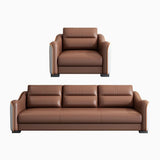 Brown Scratch Resistant Faux Leather Reception Sofa Image - 9