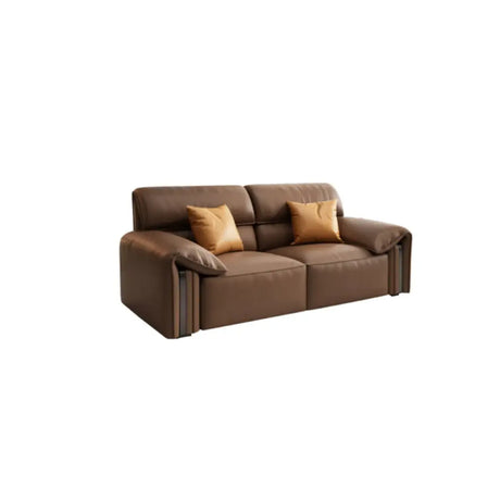 Brown Scratch Resistant Faux Leather Sofa with Pillow Image - 2