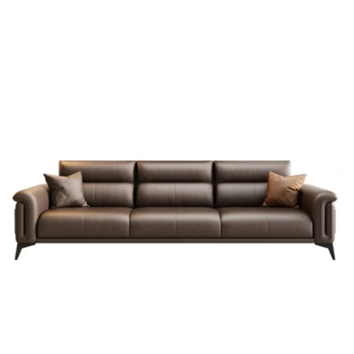Brown Scratch Resistant Leather 3-Seats Sofa with Arms Image - 11