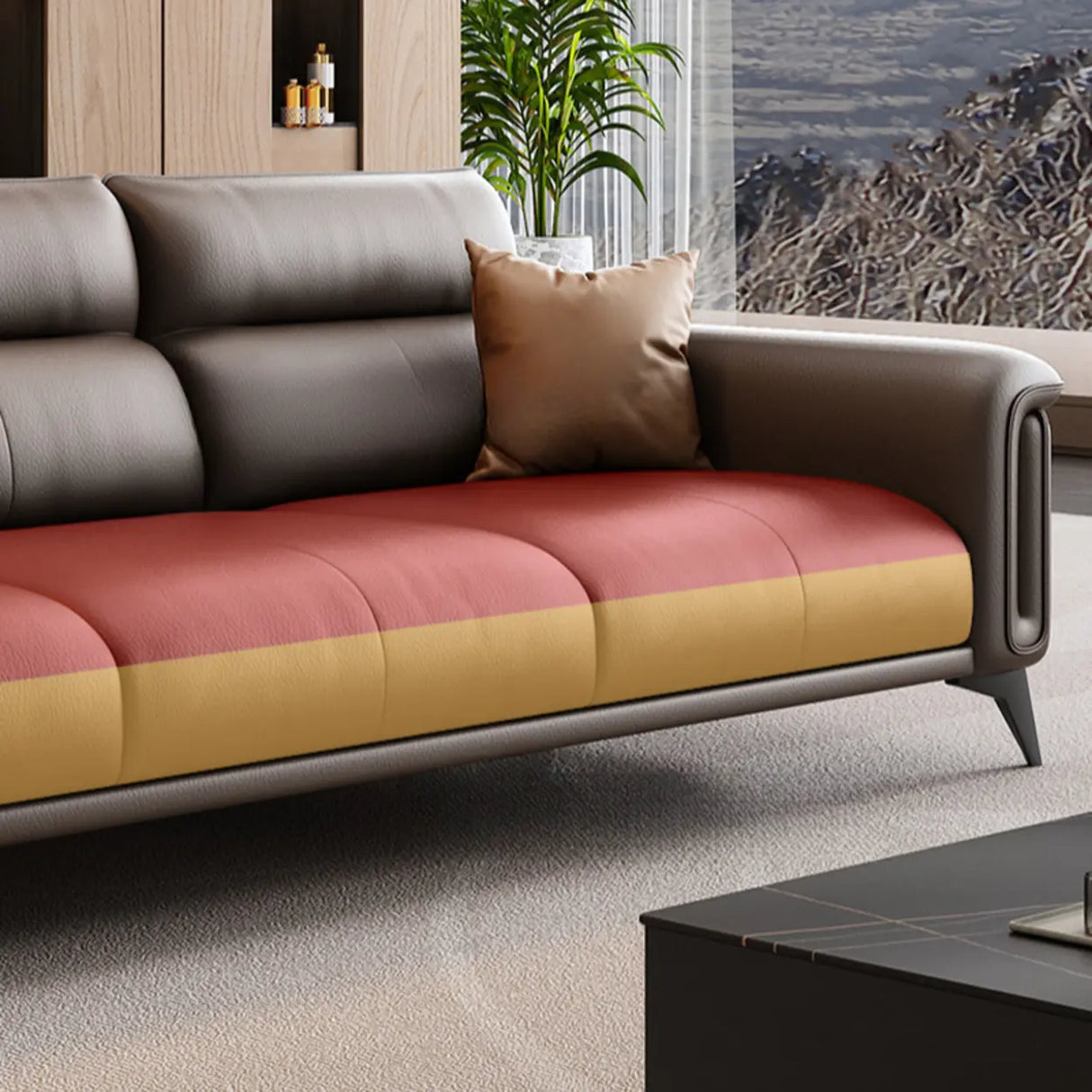 Brown Scratch Resistant Leather 3-Seats Sofa with Arms Image - 7