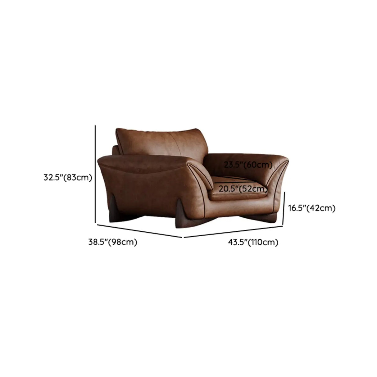 Brown Scratch Resistant Leather Cushion Back Sofa 