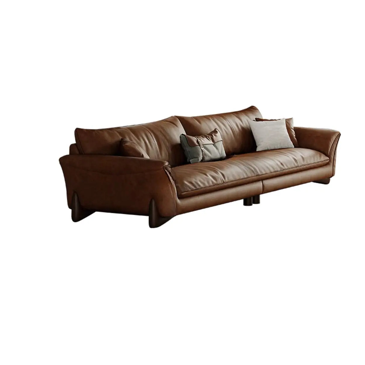 Brown Scratch Resistant Leather Cushion Back Sofa Image - 5