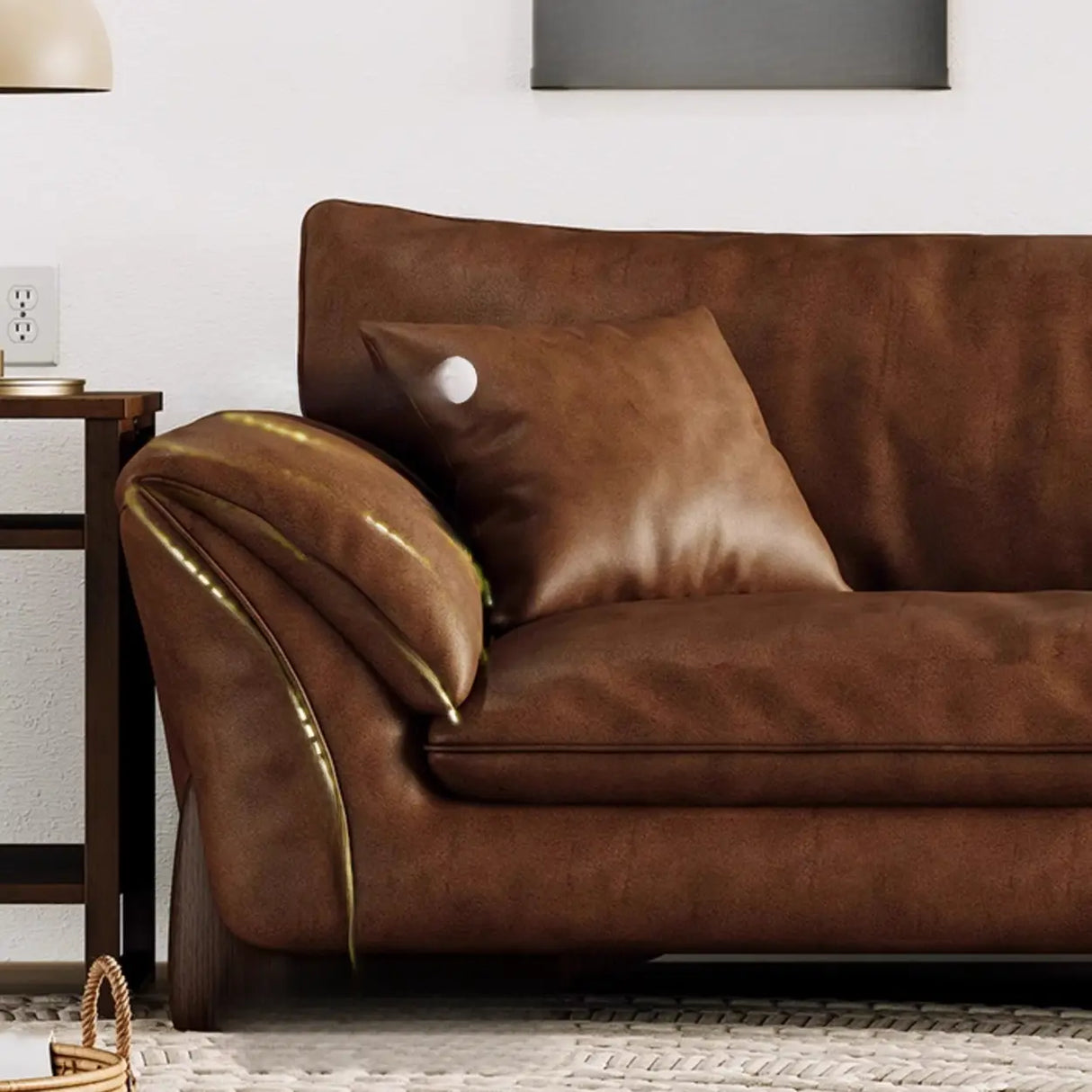 Brown Scratch Resistant Leather Cushion Back Sofa Image - 9