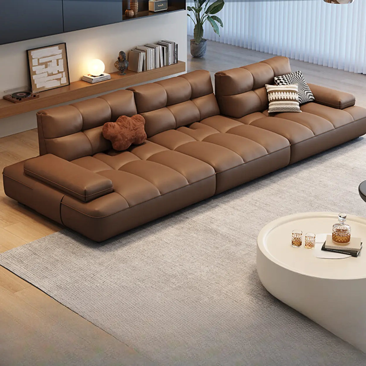 Brown Scratch Resistant Leather Pillow Extra Deep Sofa Image - 1
