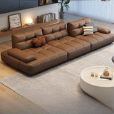Brown Scratch Resistant Leather Pillow Extra Deep Sofa Image - 1