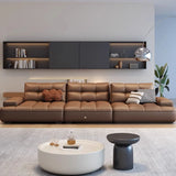 Brown Scratch Resistant Leather Pillow Extra Deep Sofa Image - 12