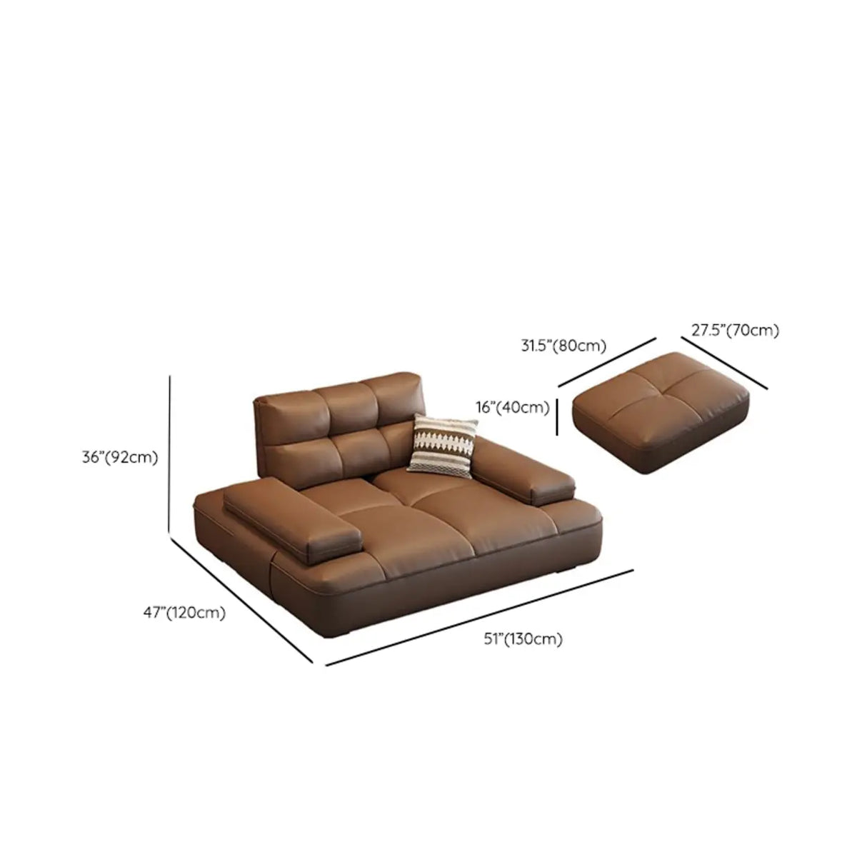 Brown Scratch Resistant Leather Pillow Extra Deep Sofa Image - 14