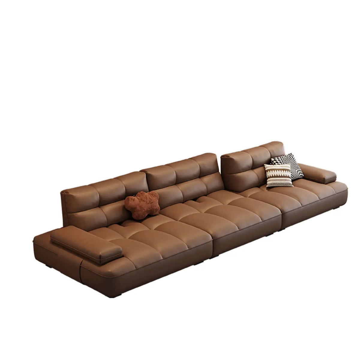 Brown Scratch Resistant Leather Pillow Extra Deep Sofa Image - 2