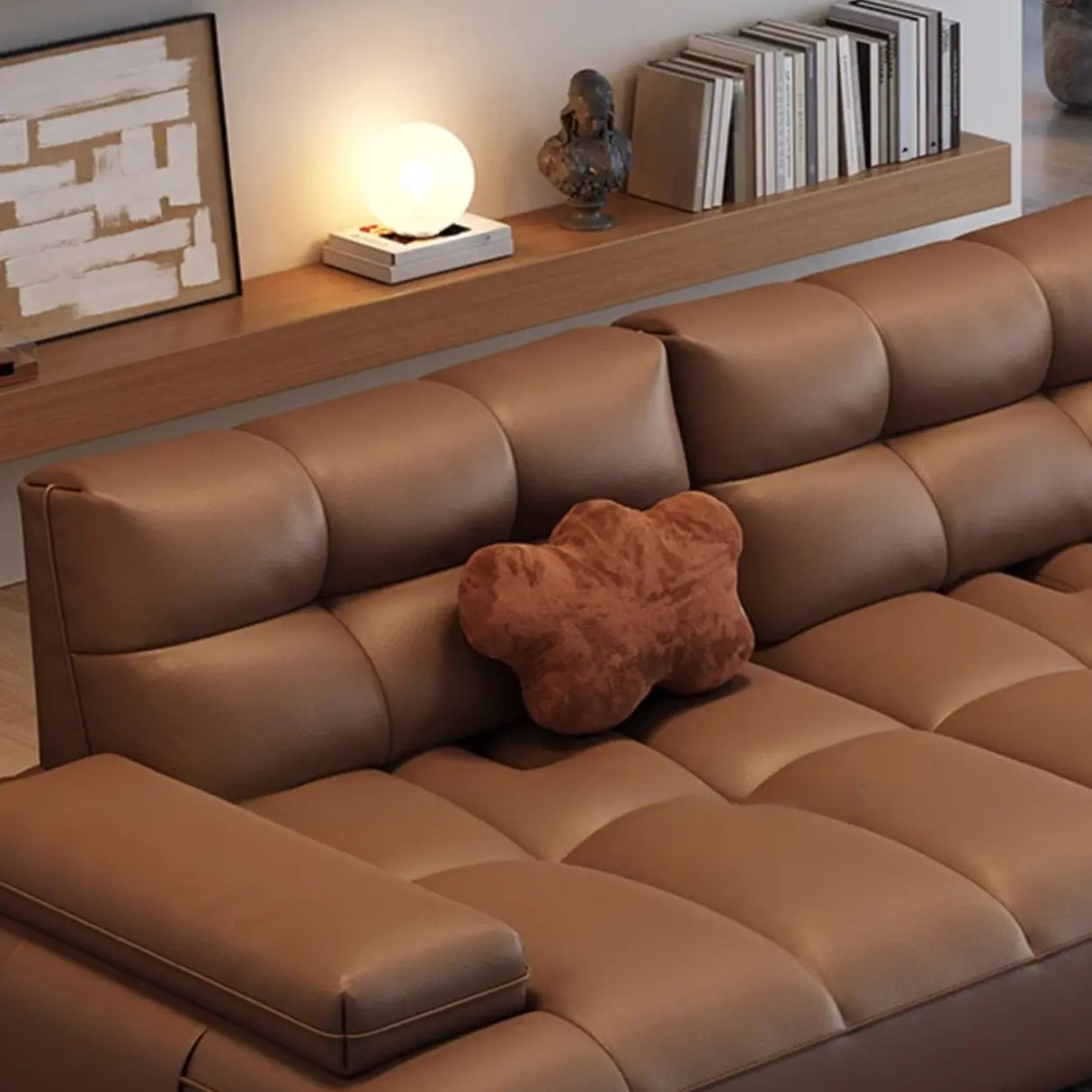 Brown Scratch Resistant Leather Pillow Extra Deep Sofa Image - 3
