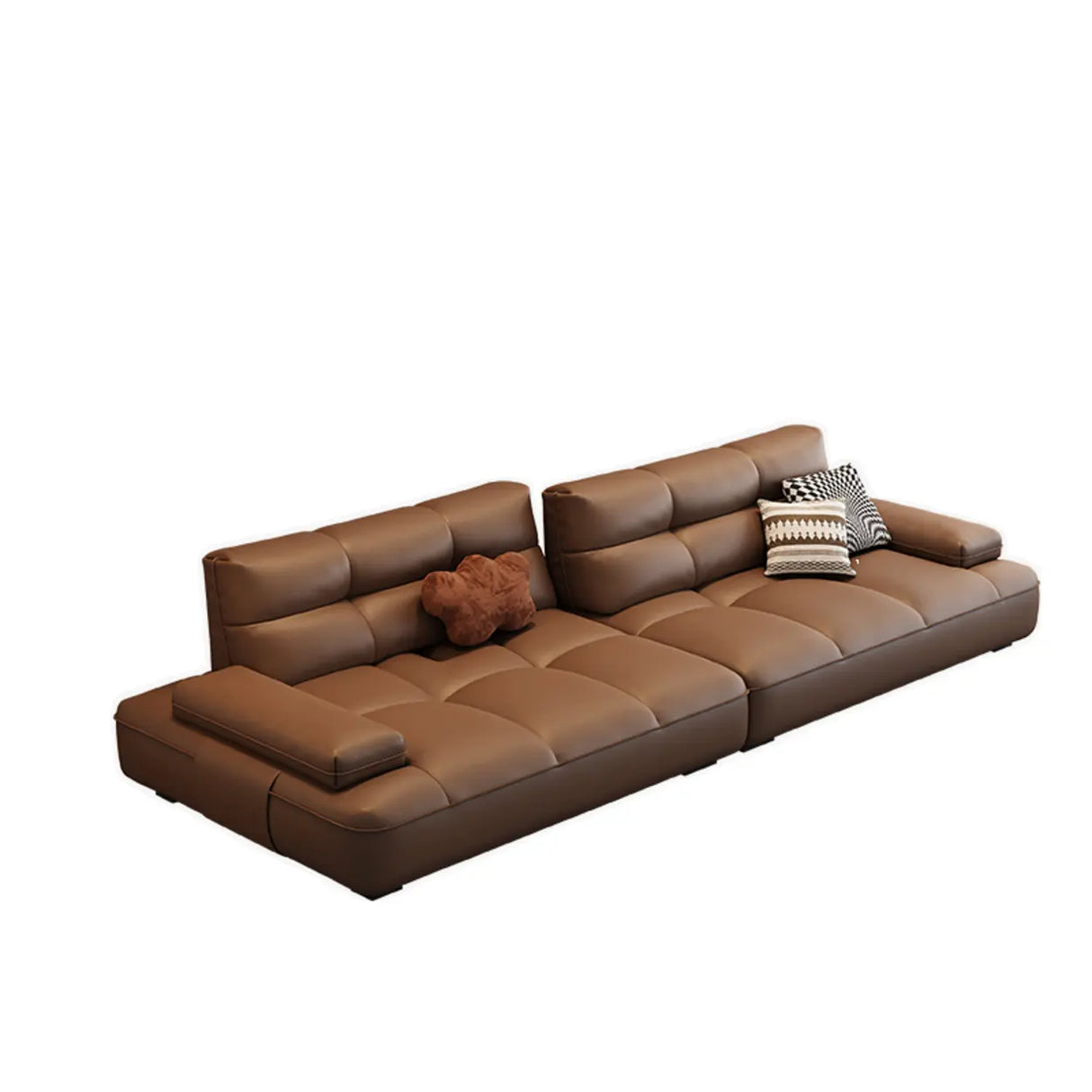 Brown Scratch Resistant Leather Pillow Extra Deep Sofa Image - 4