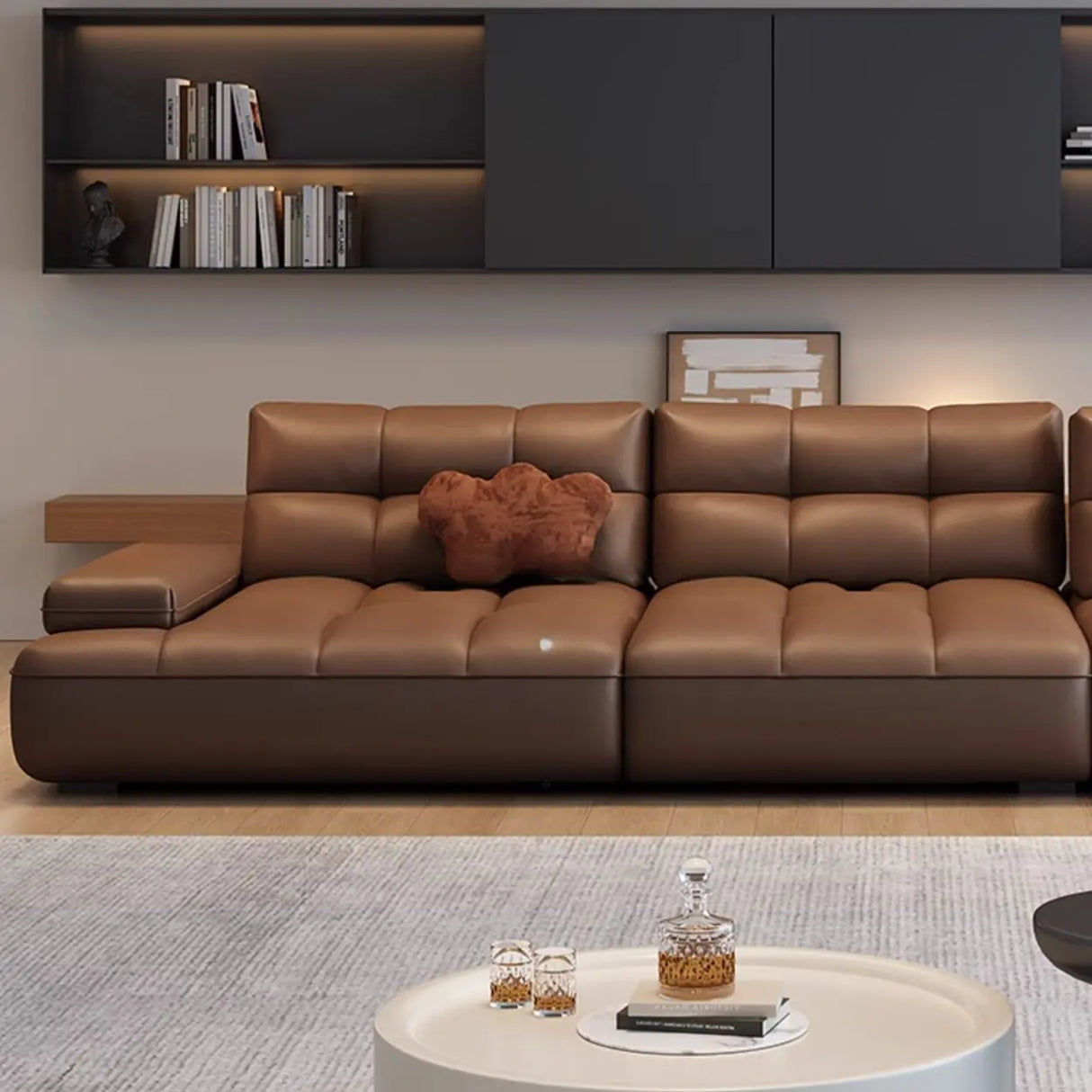 Brown Scratch Resistant Leather Pillow Extra Deep Sofa Image - 5