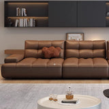 Brown Scratch Resistant Leather Pillow Extra Deep Sofa Image - 5