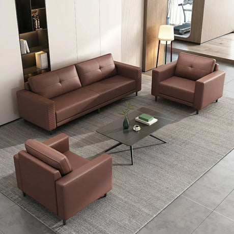Brown Scratch Resistant Leather Reception Sofa with Arm Image - 1