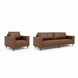 Brown Scratch Resistant Leather Reception Sofa with Arm Image - 12