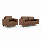 Brown Scratch Resistant Leather Reception Sofa with Arm Image - 15