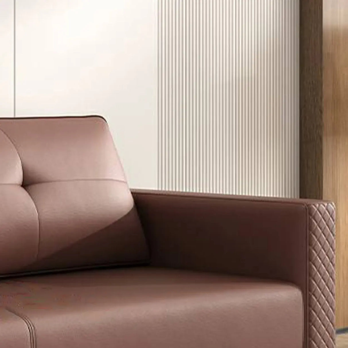 Brown Scratch Resistant Leather Reception Sofa with Arm Image - 16