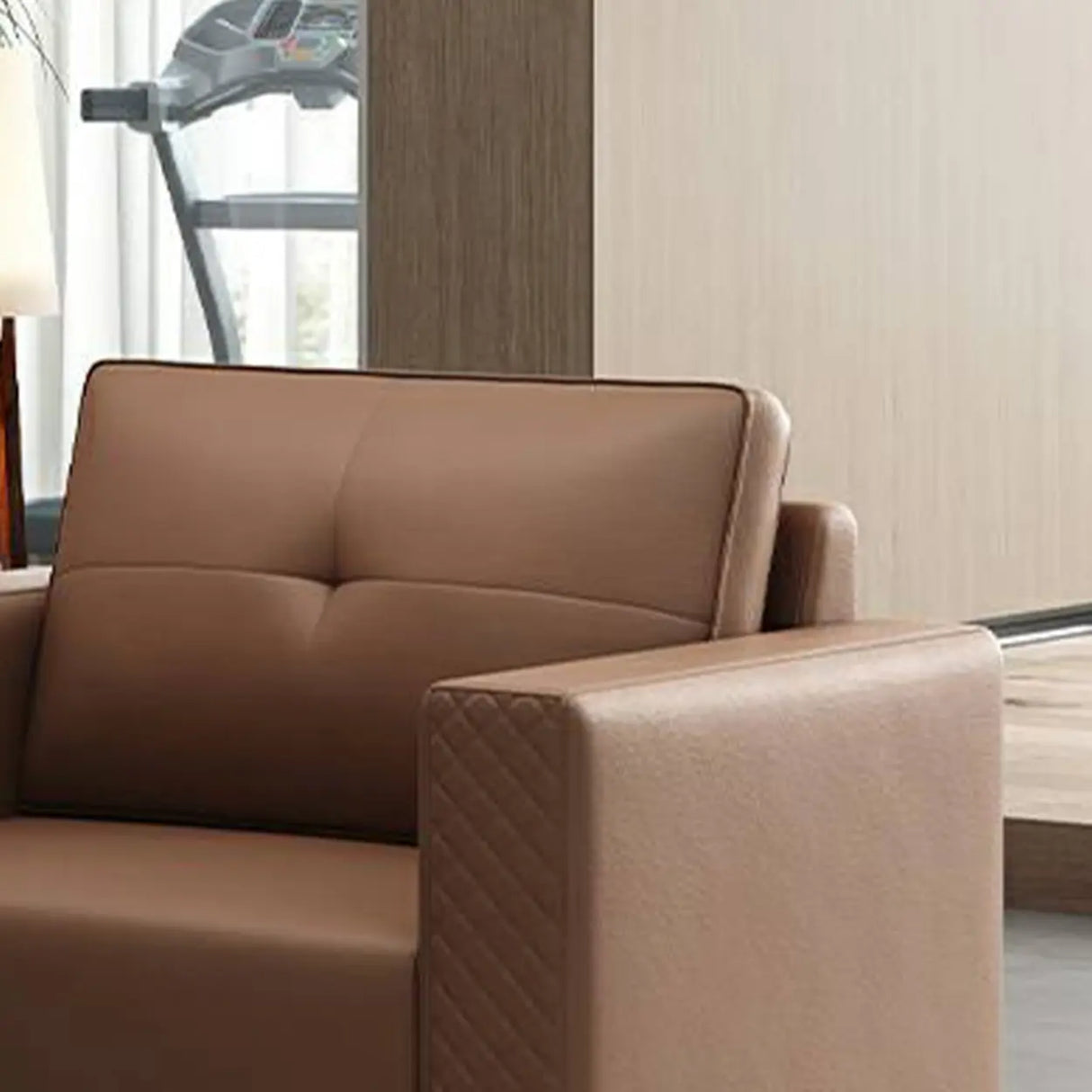 Brown Scratch Resistant Leather Reception Sofa with Arm Image - 20