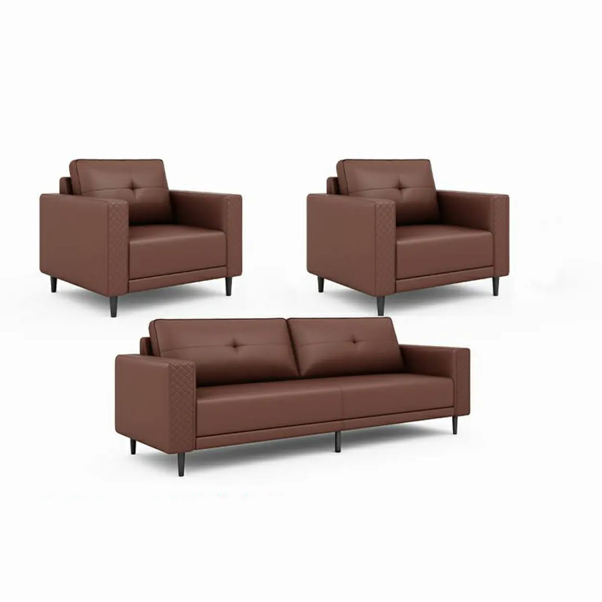Brown Scratch Resistant Leather Reception Sofa with Arm Image - 24