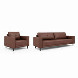 Brown Scratch Resistant Leather Reception Sofa with Arm Image - 25