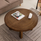 Brown Scratch Resistant Pine Wood Round Coffee Table Image - 5