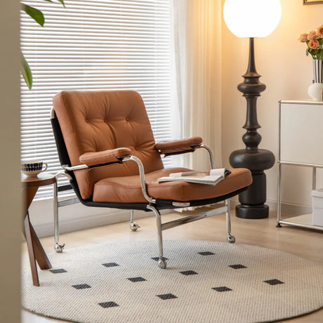 Brown Silicone Rubber Tufted Lounge Chair with Casters Image - 1
