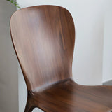 Brown Sleek Curved Back Wooden Armless Dining Chair Image - 4
