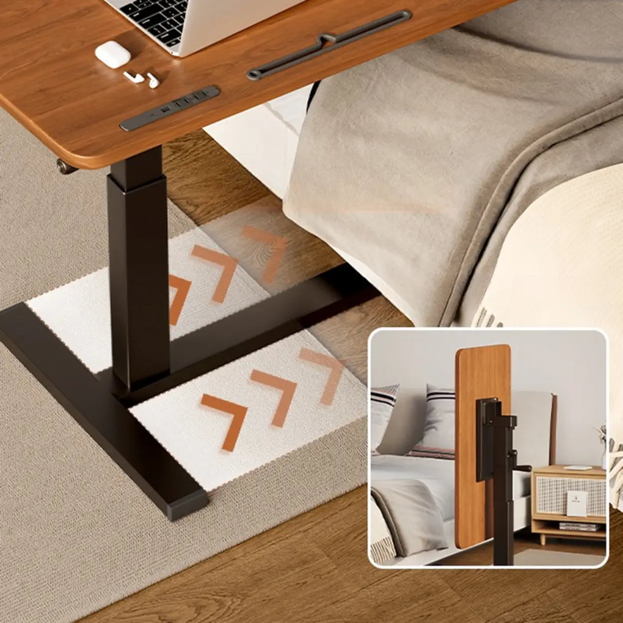  Brown Small Narrow Adjustable Wooden Single Desk Image - 10
