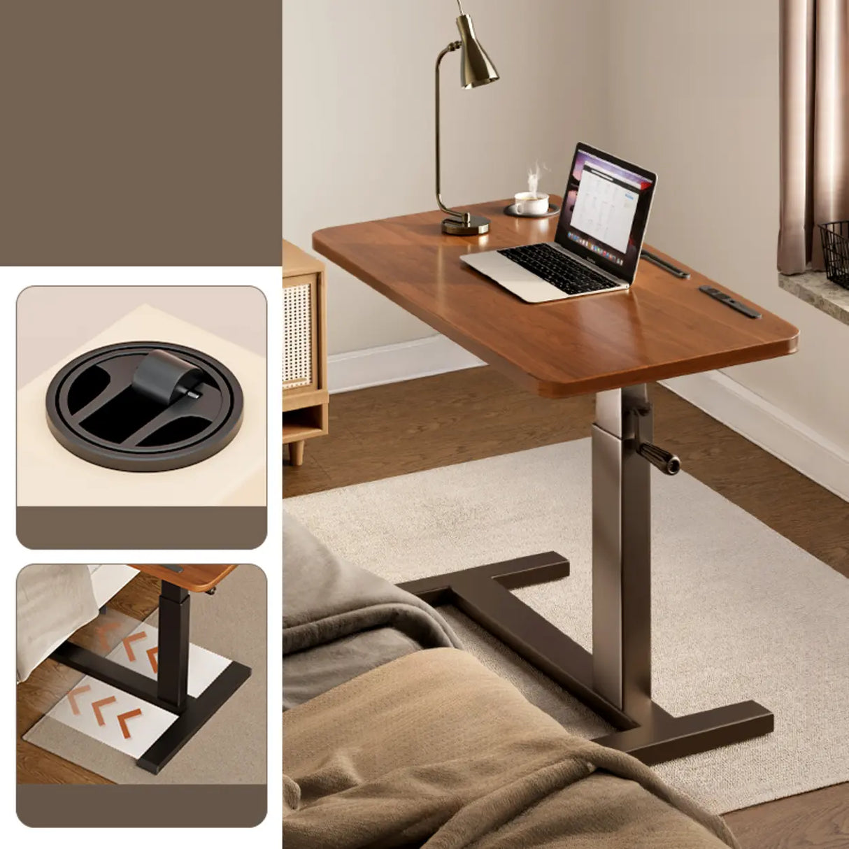  Brown Small Narrow Adjustable Wooden Single Desk Image - 3