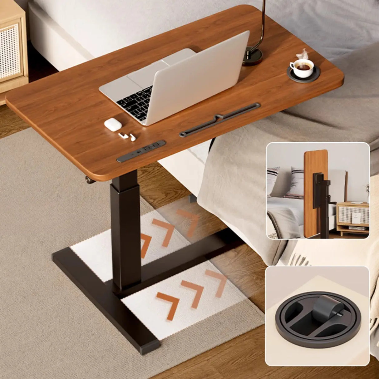  Brown Small Narrow Adjustable Wooden Single Desk Image - 4