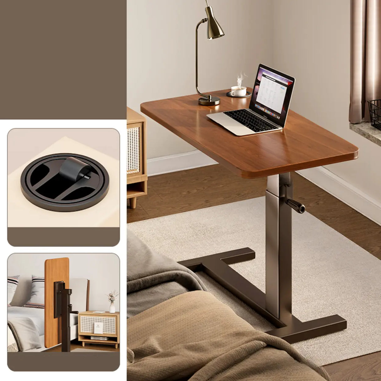  Brown Small Narrow Adjustable Wooden Single Desk Image - 5