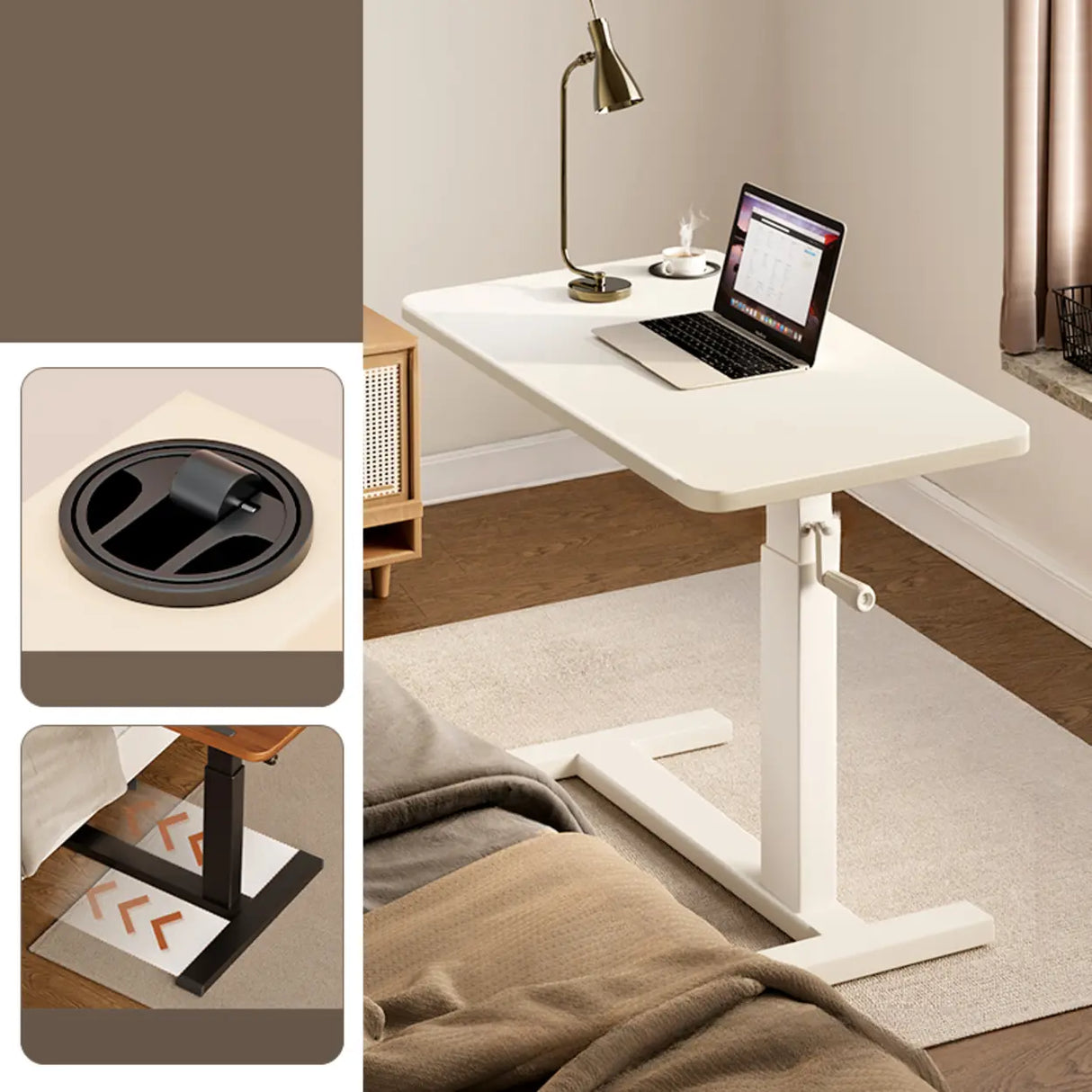  Brown Small Narrow Adjustable Wooden Single Desk Image - 7