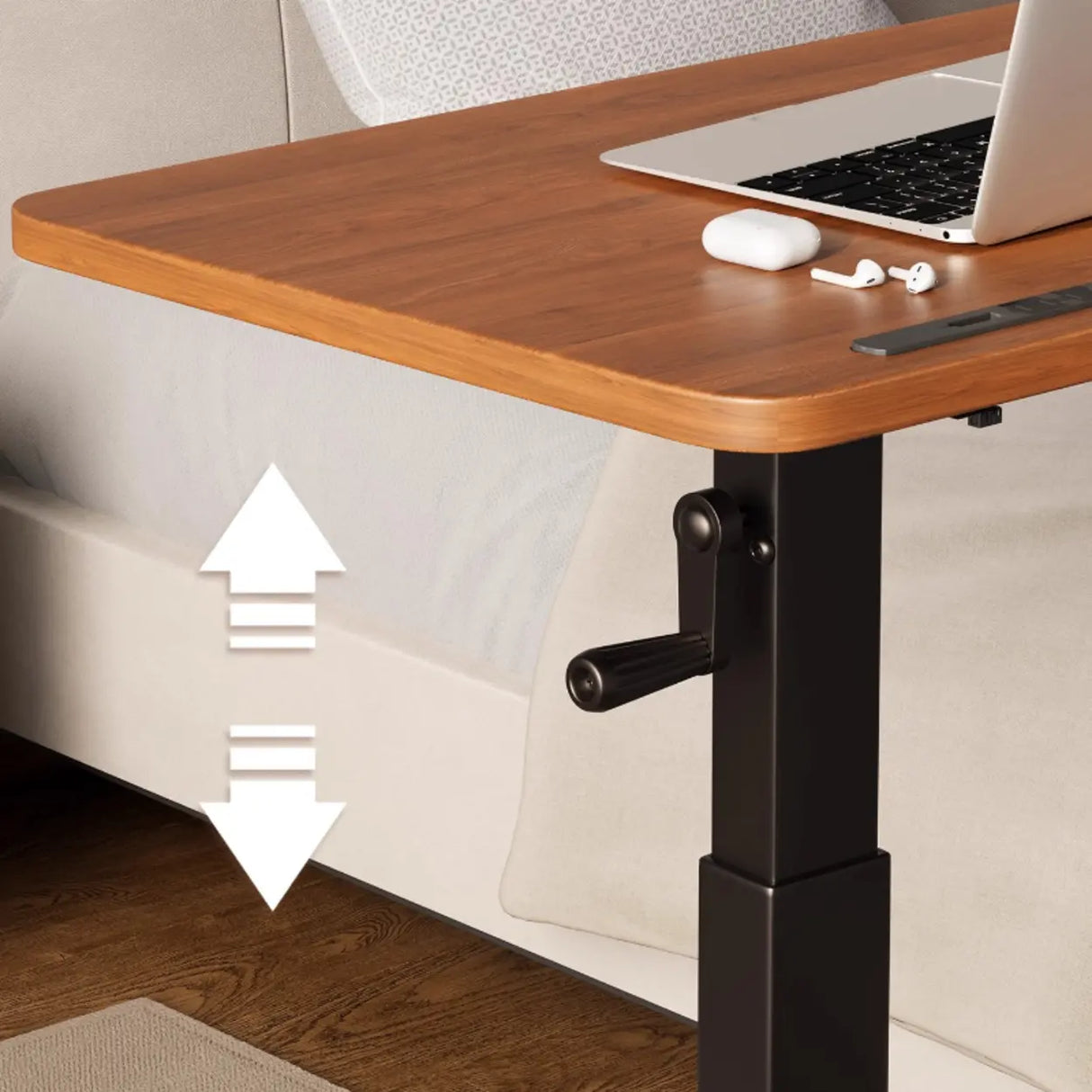  Brown Small Narrow Adjustable Wooden Single Desk Image - 8