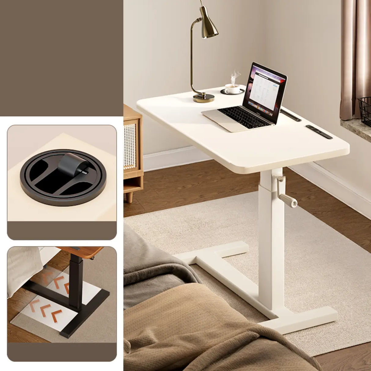  Brown Small Narrow Adjustable Wooden Single Desk Image - 9