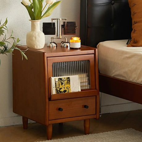 Brown Solid Wood Drawer Short Height Kids Nightstand Image - 1