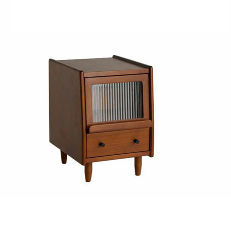 Brown Solid Wood Drawer Short Height Kids Nightstand Image - 2