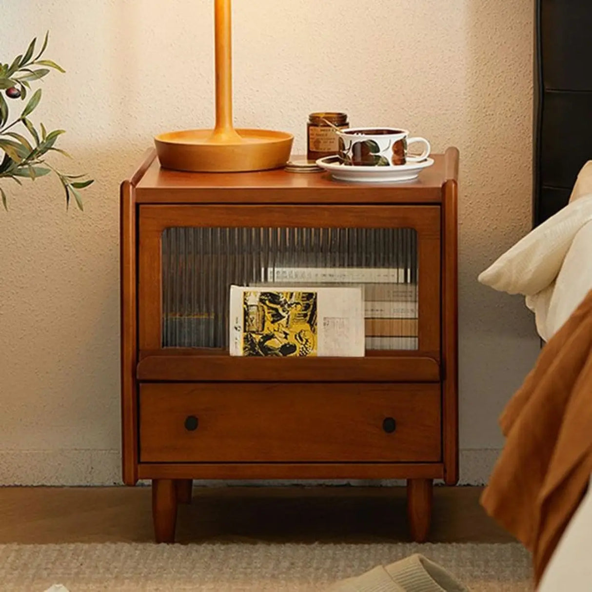Brown Solid Wood Drawer Short Height Kids Nightstand Image - 4