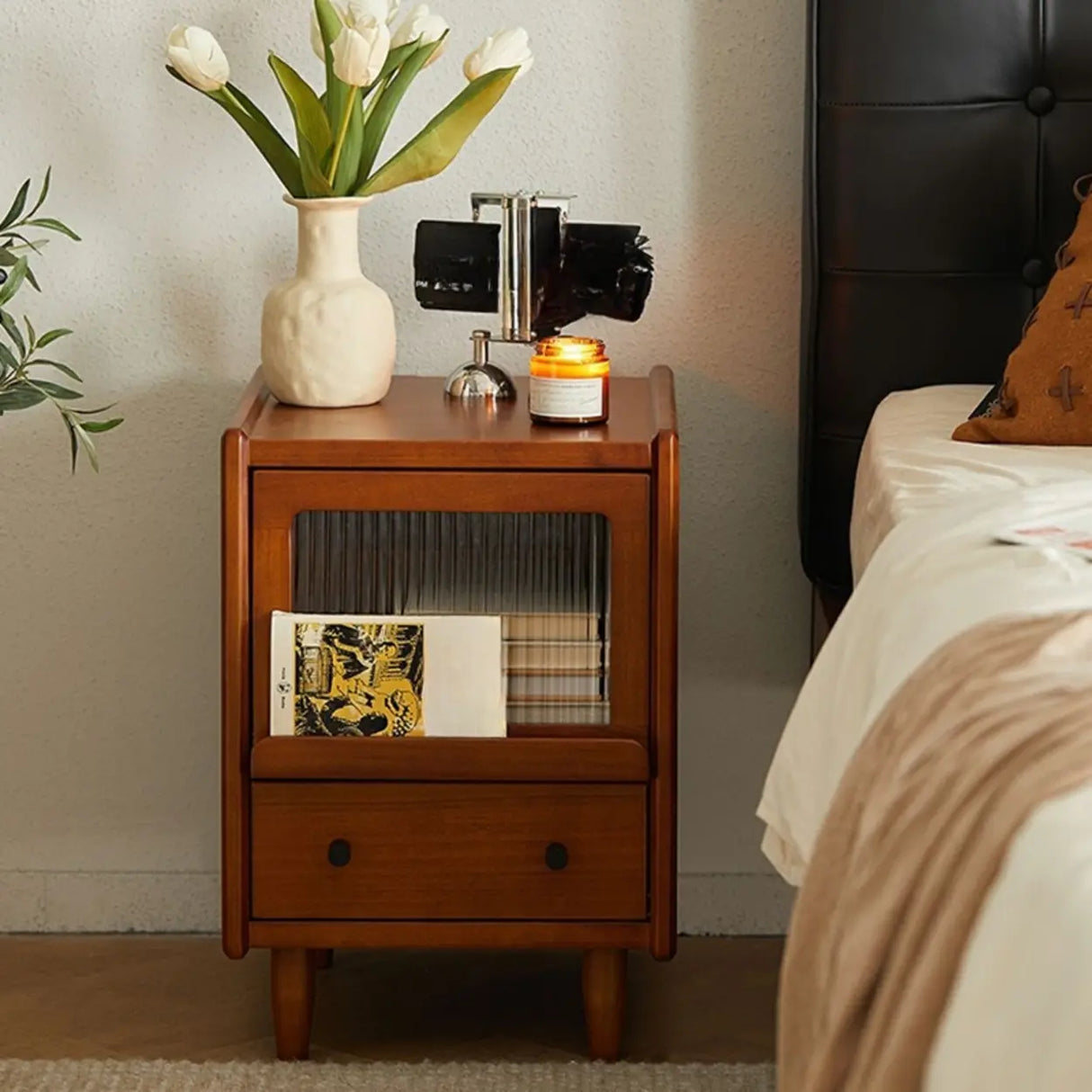 Brown Solid Wood Drawer Short Height Kids Nightstand Image - 5