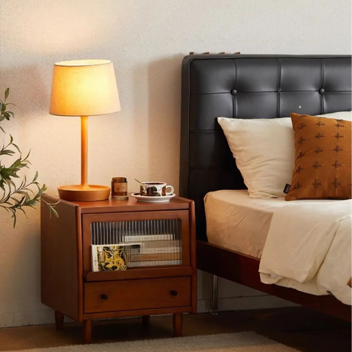 Brown Solid Wood Drawer Short Height Kids Nightstand Image - 6