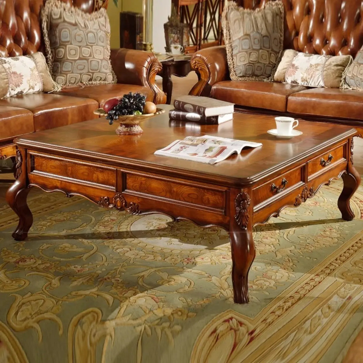 Brown Square Distressed Wood Coffee Table with Storage Image - 1