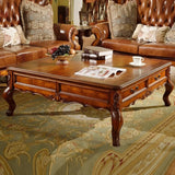 Brown Square Distressed Wood Coffee Table with Storage Image - 1