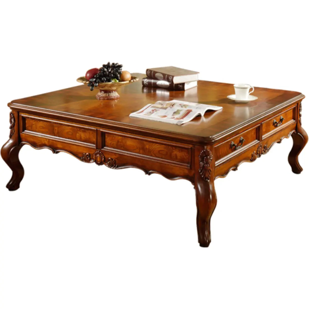Brown Square Distressed Wood Coffee Table with Storage Image - 4