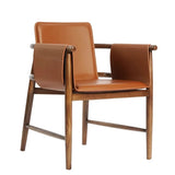 Brown Square Faux Leather Armchair Wooden Dining Chair Image - 4