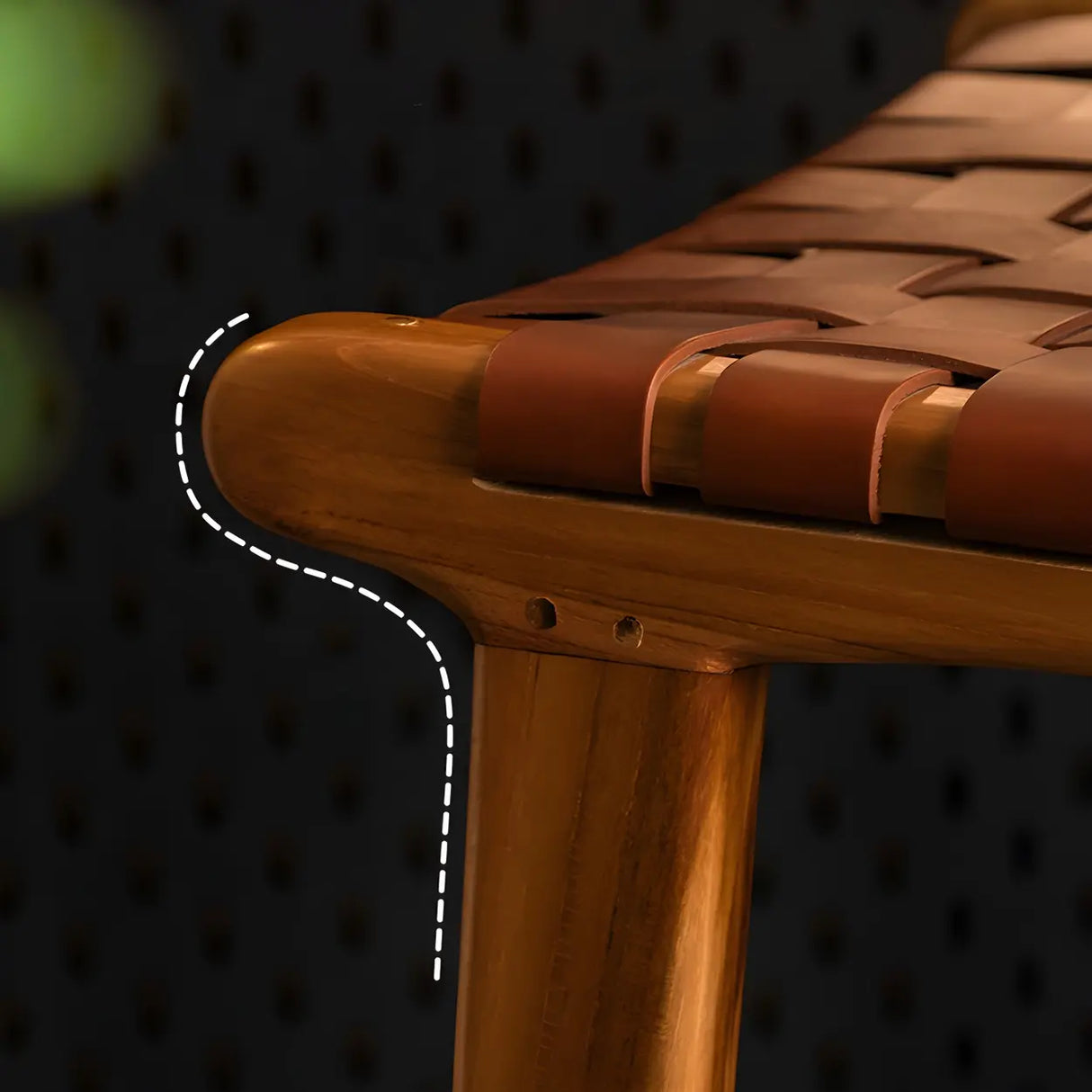 Brown Square Woven Leather Wood Frame Bar Stool Image - 14
