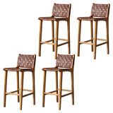Brown Square Woven Leather Wood Frame Bar Stool Image - 16