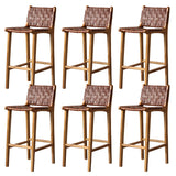 Brown Square Woven Leather Wood Frame Bar Stool Image - 17