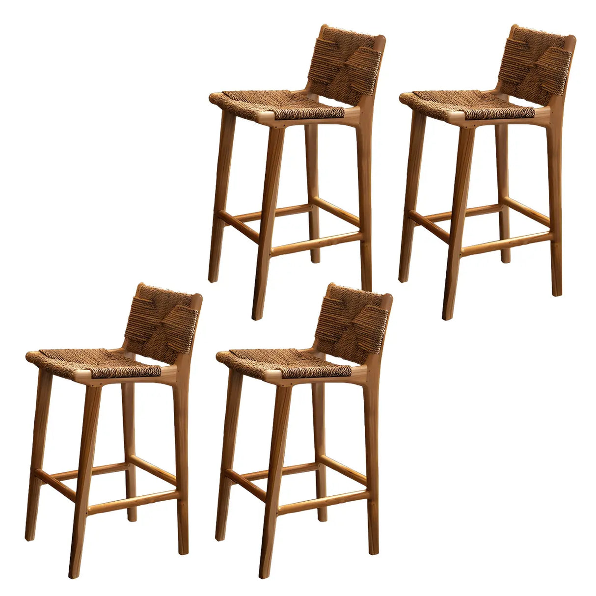 Brown Square Woven Leather Wood Frame Bar Stool Image - 23