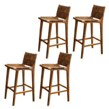 Brown Square Woven Leather Wood Frame Bar Stool Image - 23