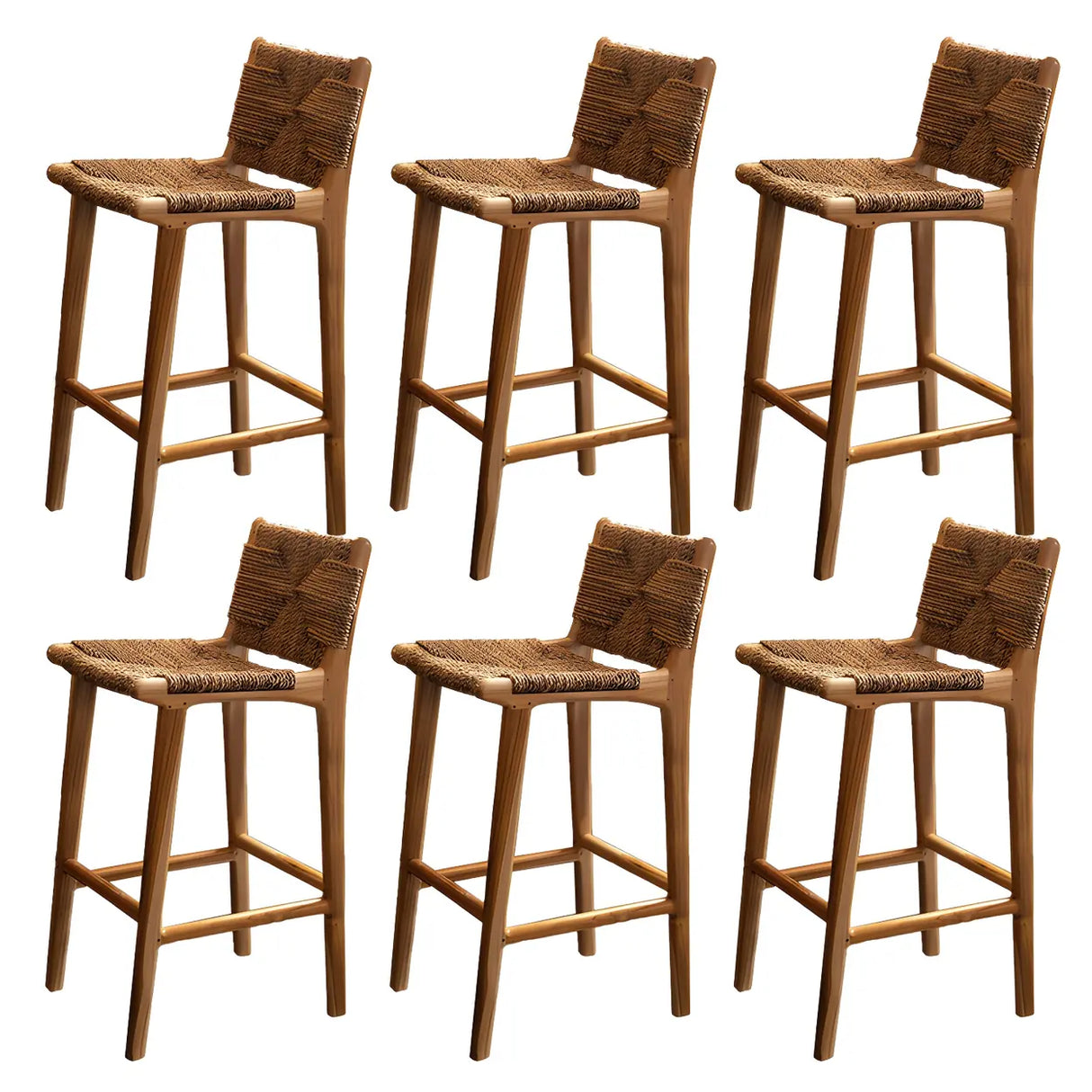 Brown Square Woven Leather Wood Frame Bar Stool Image - 24