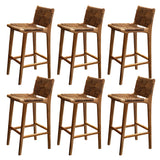Brown Square Woven Leather Wood Frame Bar Stool Image - 24